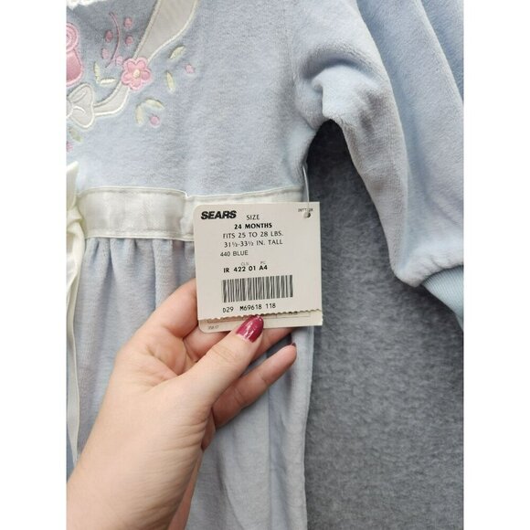 VTG Winnie The Pooh Infant Girls Blue Velour Onesie 24M With Embroidered Floral - Picture 3 of 8